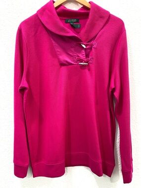 Lauren Ralph Lauren Sweater Women’s 1X Fuchsia Toggle Shawl Collar Pullover